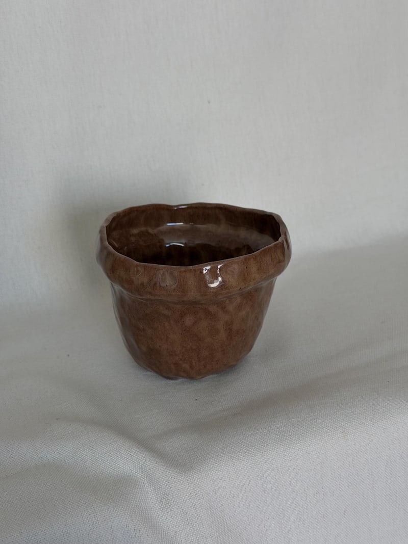 Brown gloss mug, a handbuilt ceramic cup, 10 oz