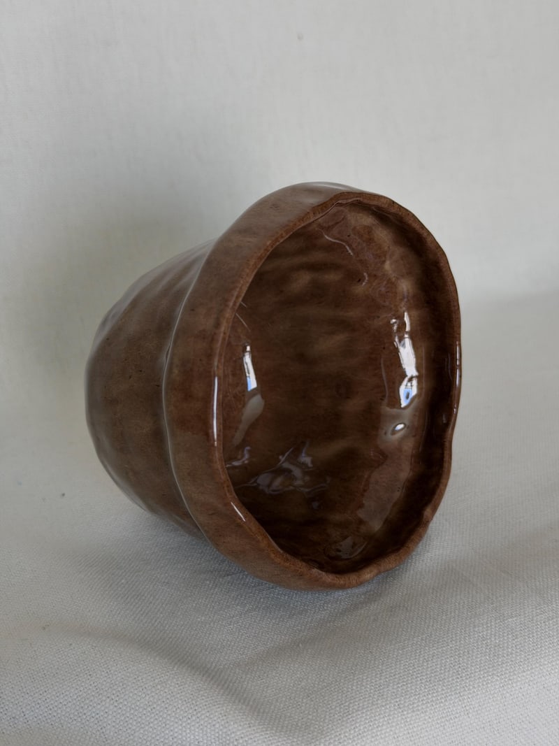 Brown gloss mug, a handbuilt ceramic cup, 10 oz