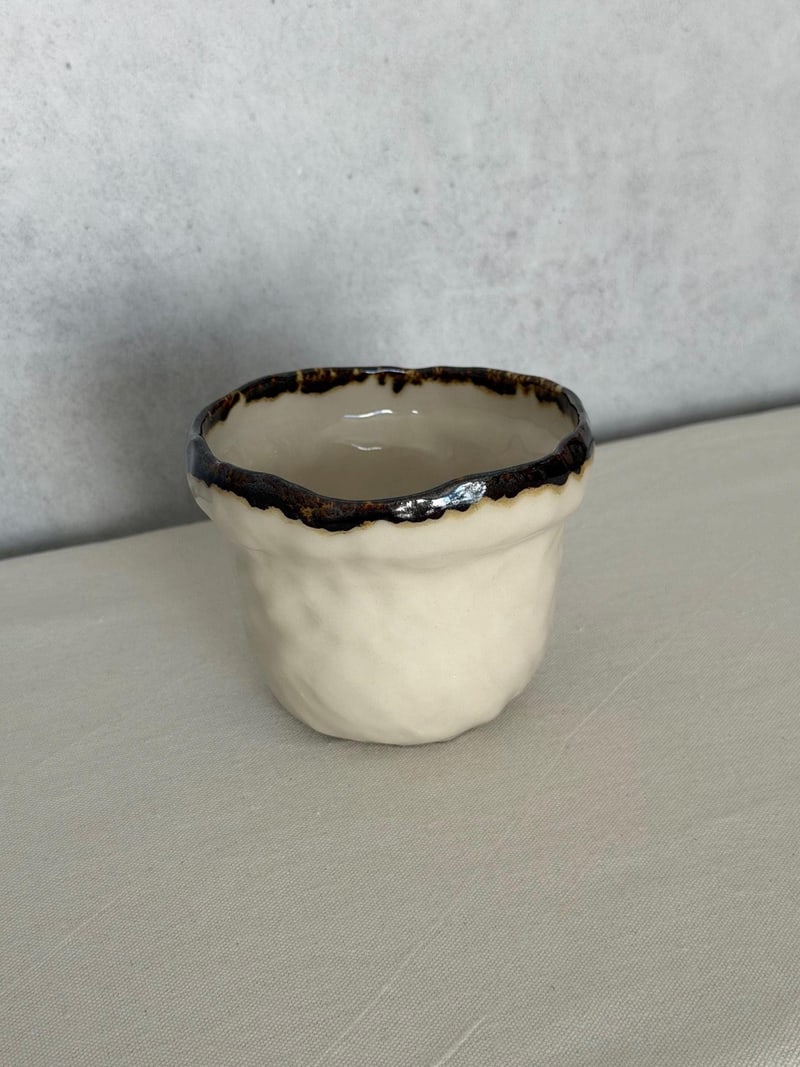 Gloss mug, dark rim, a handbuilt ceramic cup, 10 oz