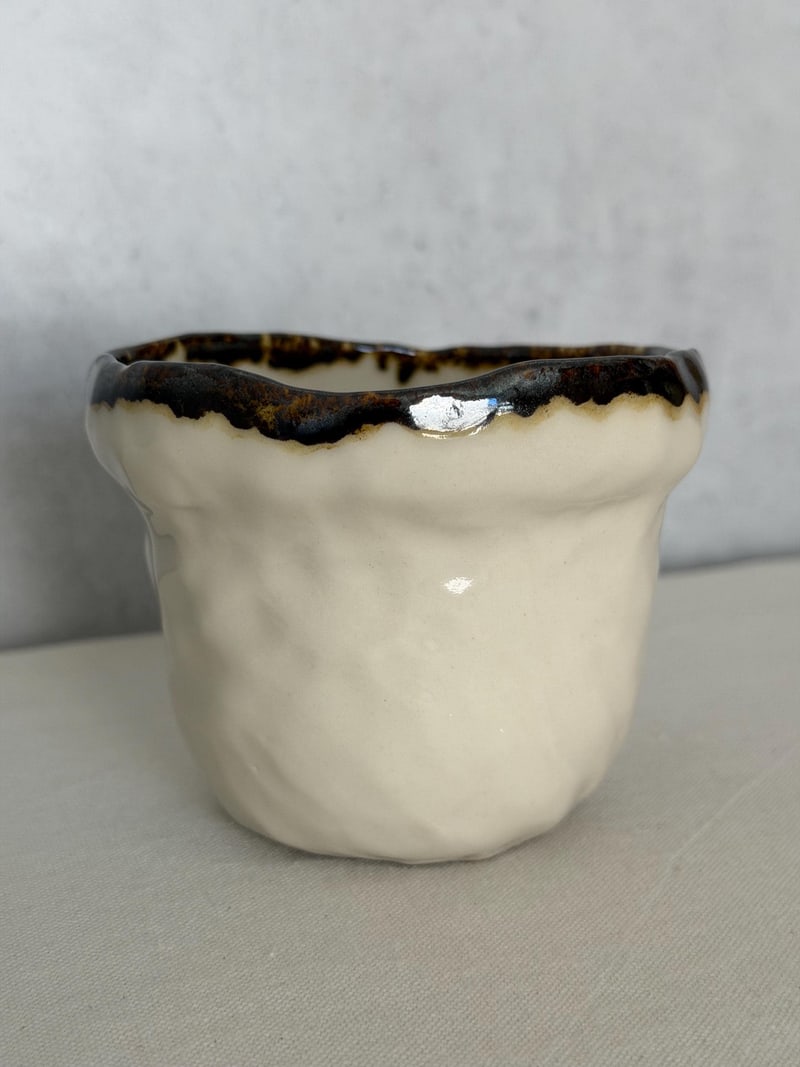 Gloss mug, dark rim, a handbuilt ceramic cup, 10 oz