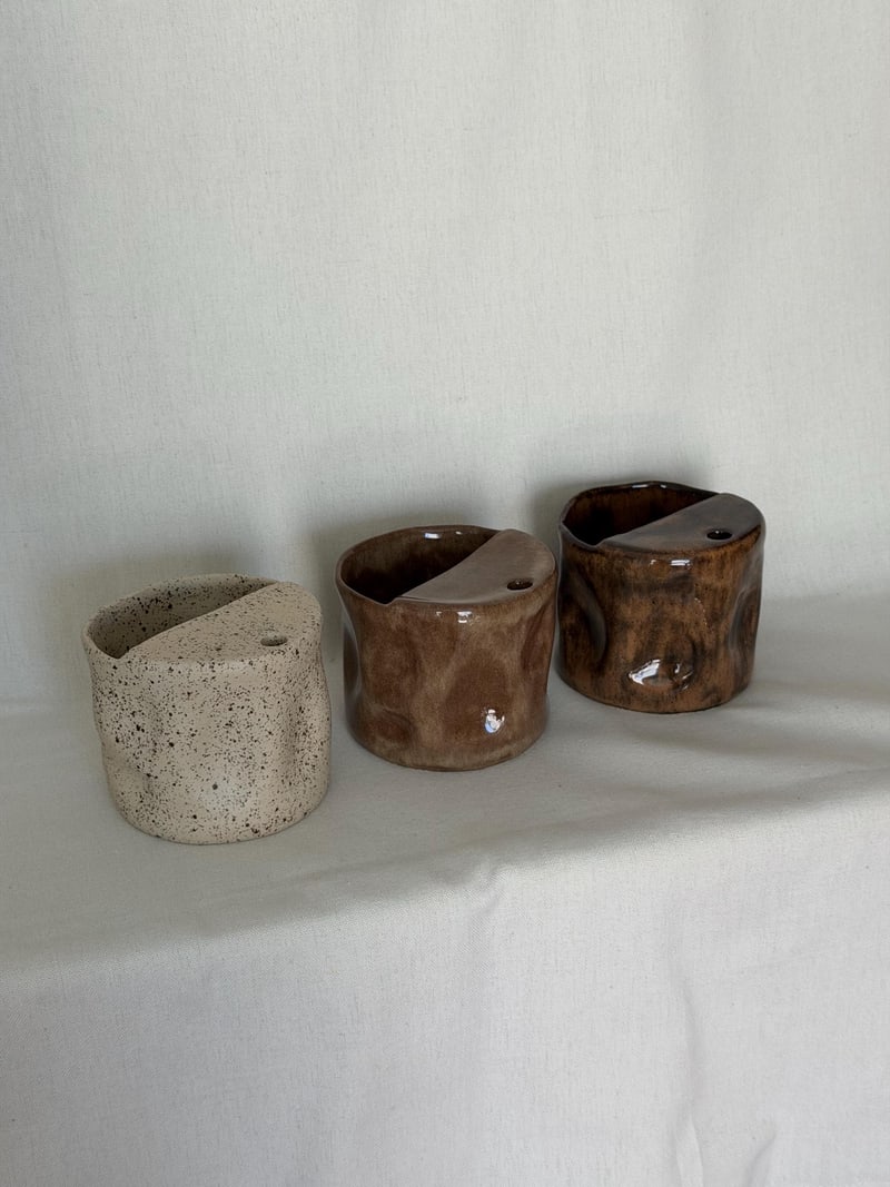 Straw cup, brown gloss, a handbuilt ceramic cup, 11 oz