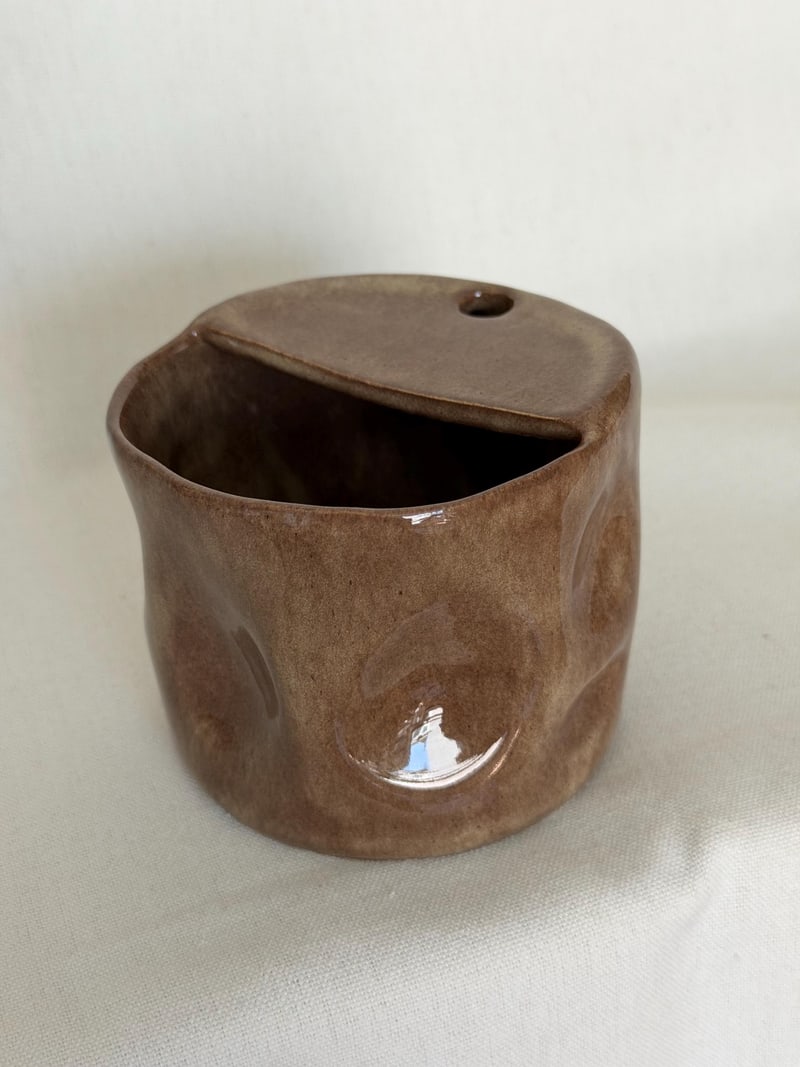 Straw cup, brown gloss, a handbuilt ceramic cup, 11 oz