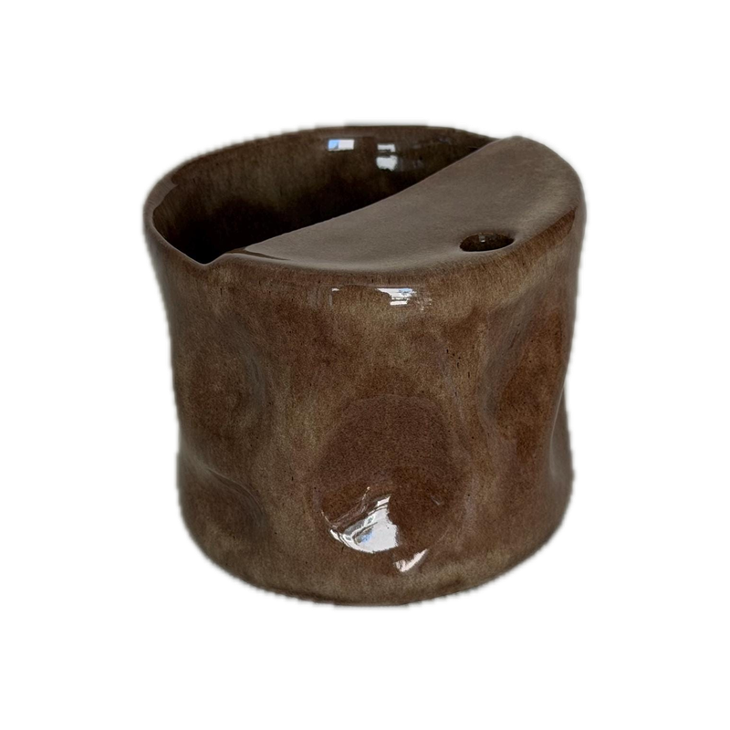 Straw cup, brown gloss, a handbuilt ceramic cup, 11 oz