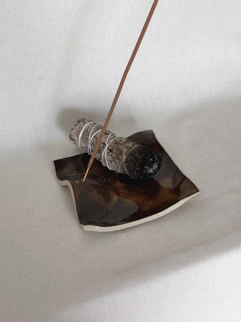 Incense holder, espresso brown, a handbuilt ceramic set