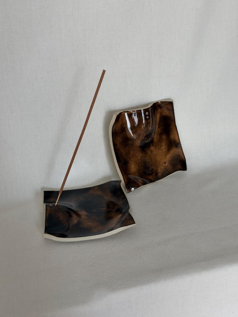 Incense holder, espresso brown, a handbuilt ceramic set