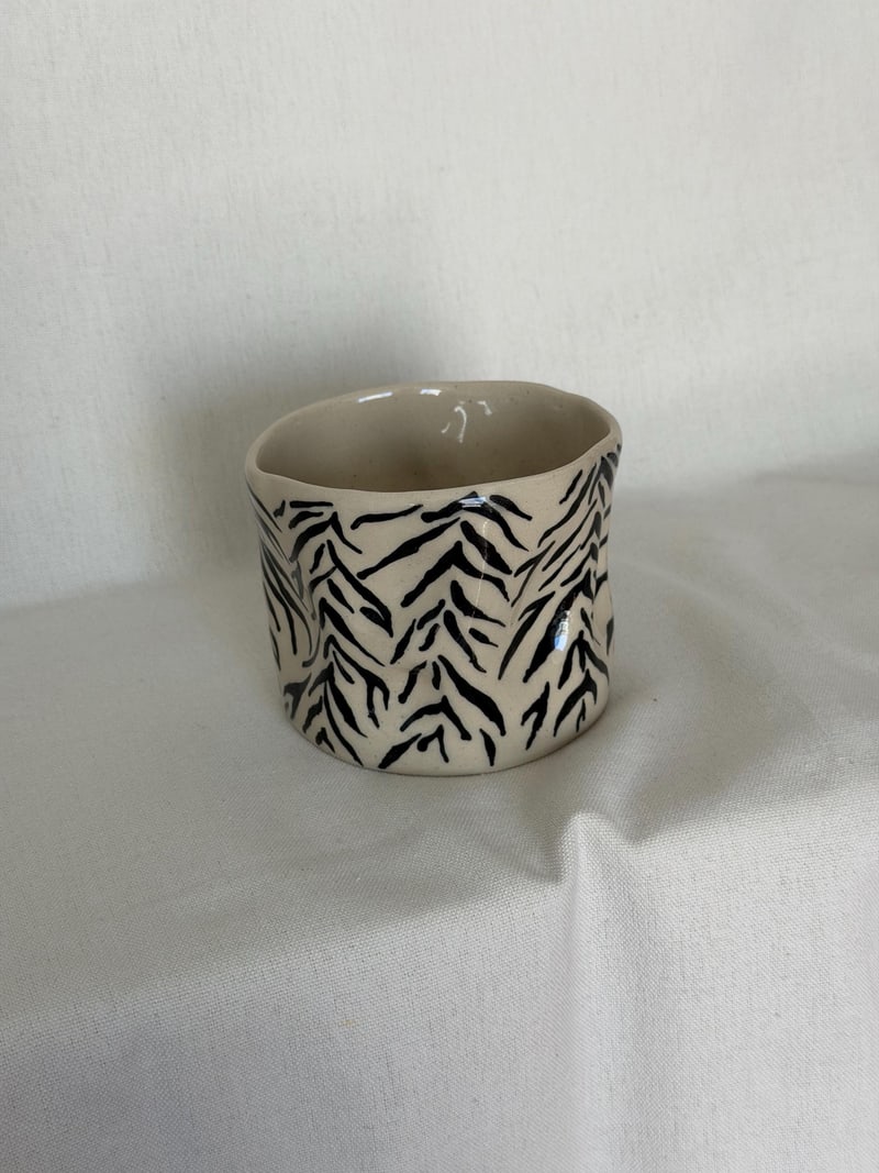 Ink marks cup II, a handbuilt ceramic cup, 11 oz