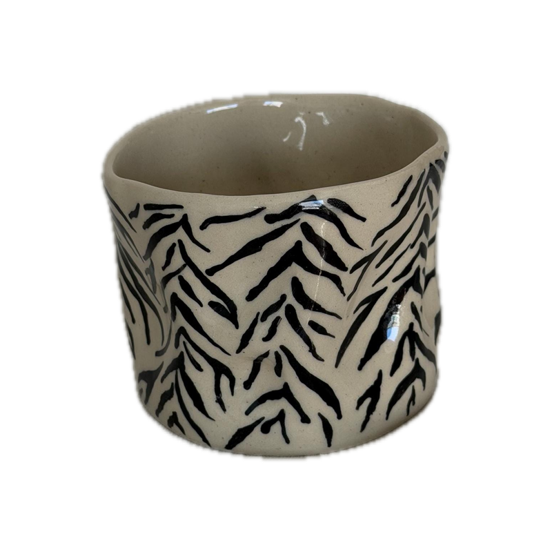 Ink marks cup II, a handbuilt ceramic cup, 11 oz