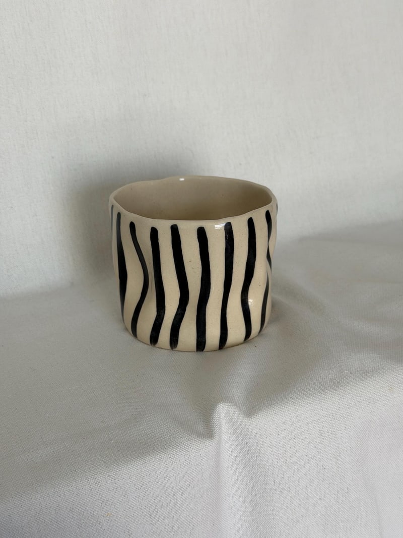 Ink marks cup, a handbuilt ceramic cup, 11 oz