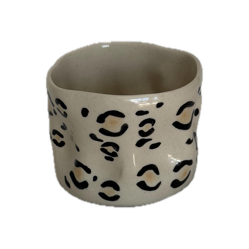Ink marks cup III, a handbuilt ceramic cup with dark brushed marks under a clear gloss, 11 oz