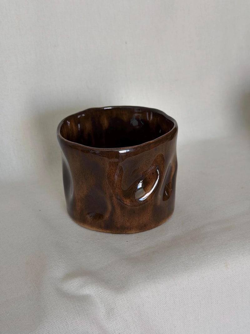 Mottled gloss cup, a handbuilt ceramic cup, 11 oz