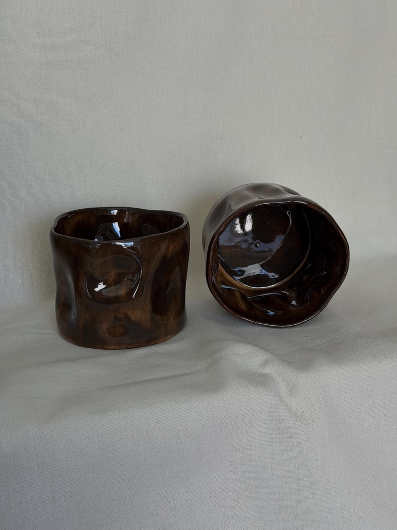 Mottled gloss cup, a handbuilt ceramic cup, 11 oz