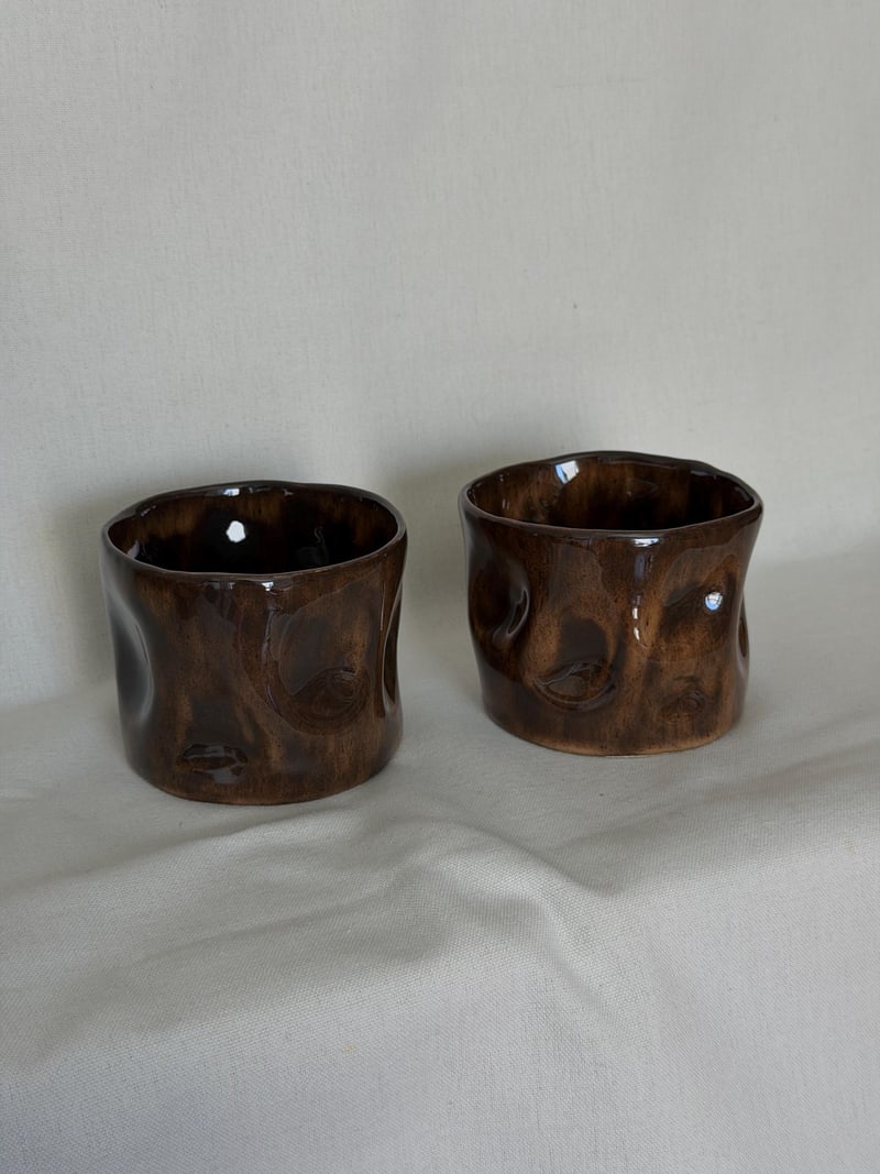 Mottled gloss cup, a handbuilt ceramic cup, 11 oz