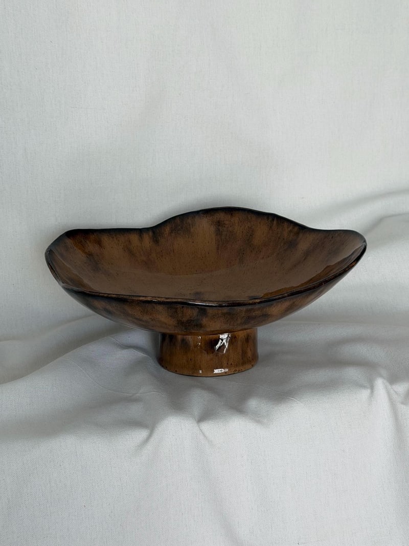 Pedestal bowl, a handbuilt ceramic bowl, 9 x 11 x 4 in