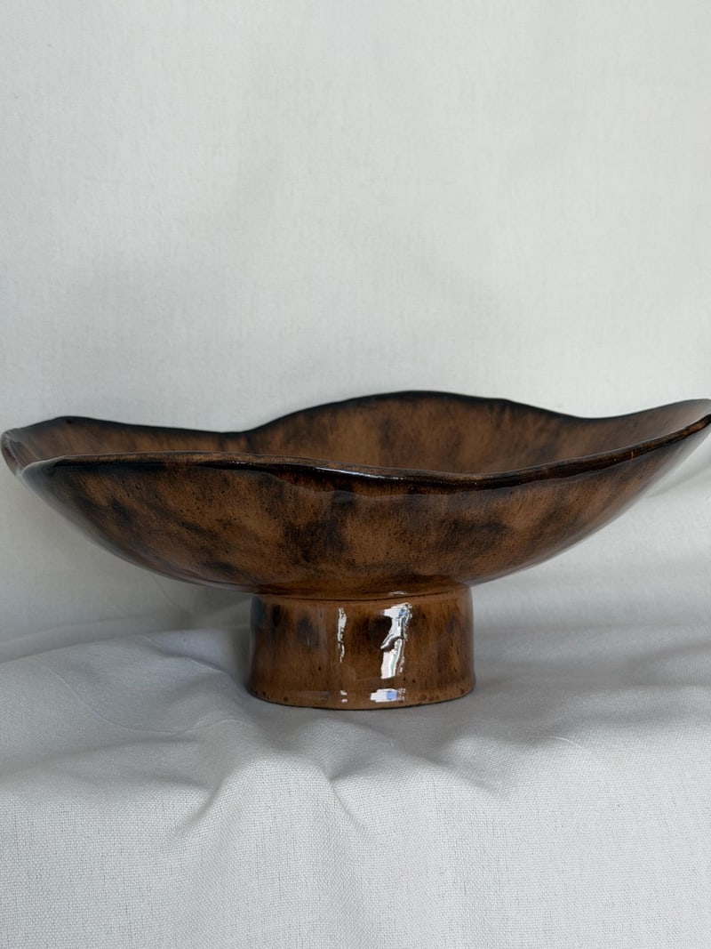 Pedestal bowl, a handbuilt ceramic bowl, 9 x 11 x 4 in