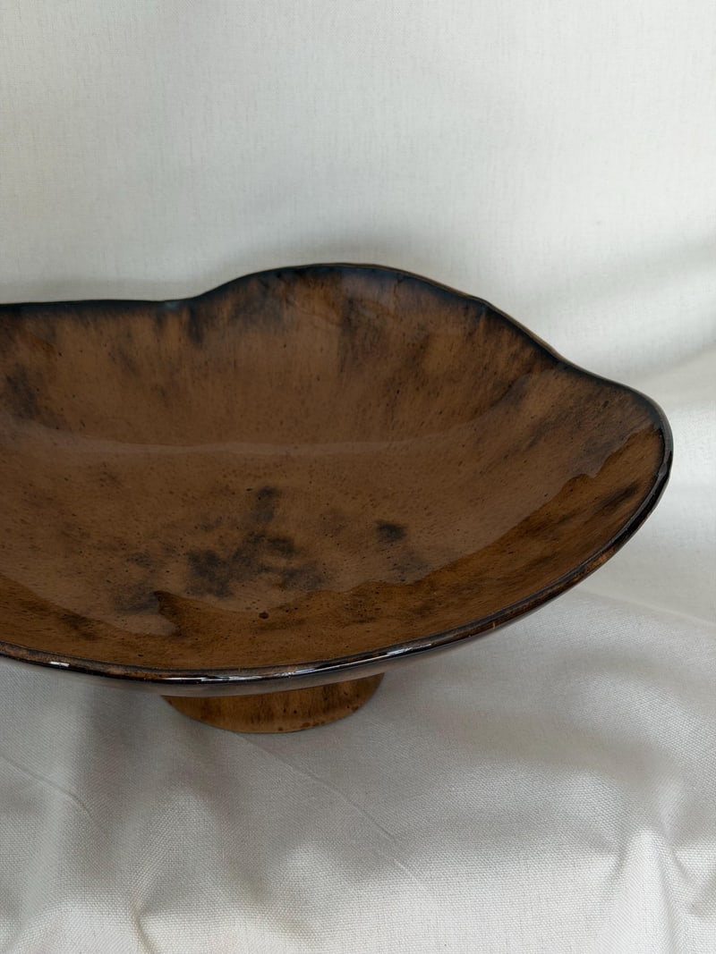 Pedestal bowl, a handbuilt ceramic bowl, 9 x 11 x 4 in