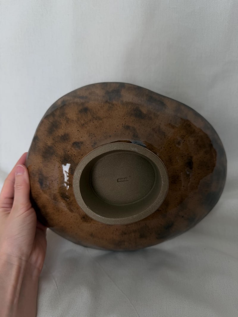 Pedestal bowl, a handbuilt ceramic bowl, 9 x 11 x 4 in
