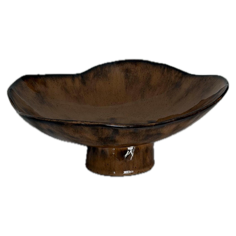 Pedestal bowl, a handbuilt ceramic bowl, 9 x 11 x 4 in