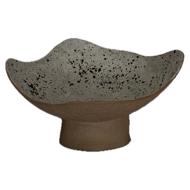 Pedestal bowl, speckled, a handbuilt ceramic bowl with a speckled glaze on a footed base