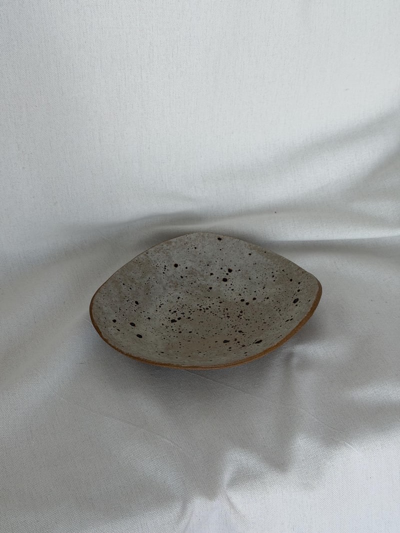 Plate set of two, handbuilt ceramic plates with a speckled glaze, 8.5 x 7.5 in and 6 x 5.5 in