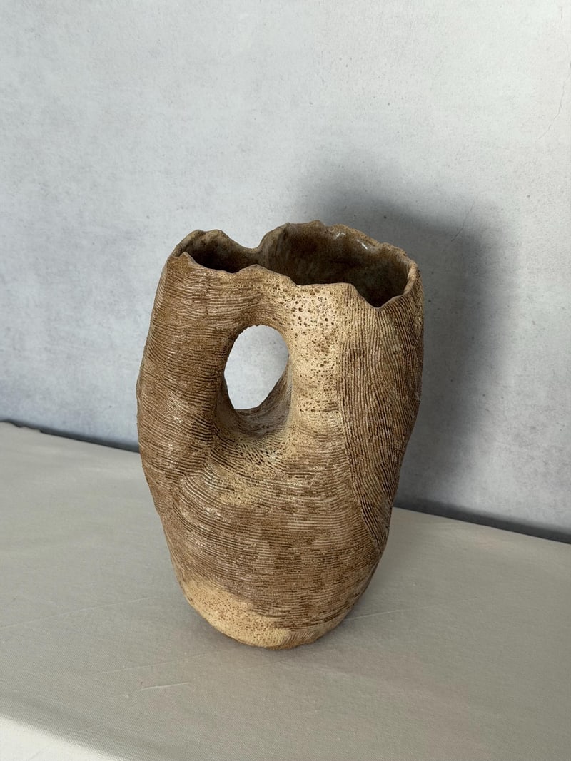 Raw shape vase, a handbuilt ceramic vase, 6.5 x 4 x 10 in