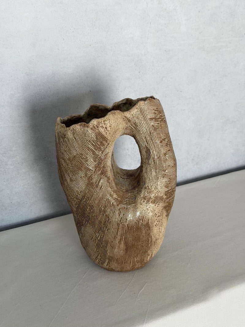 Raw shape vase, a handbuilt ceramic vase, 6.5 x 4 x 10 in