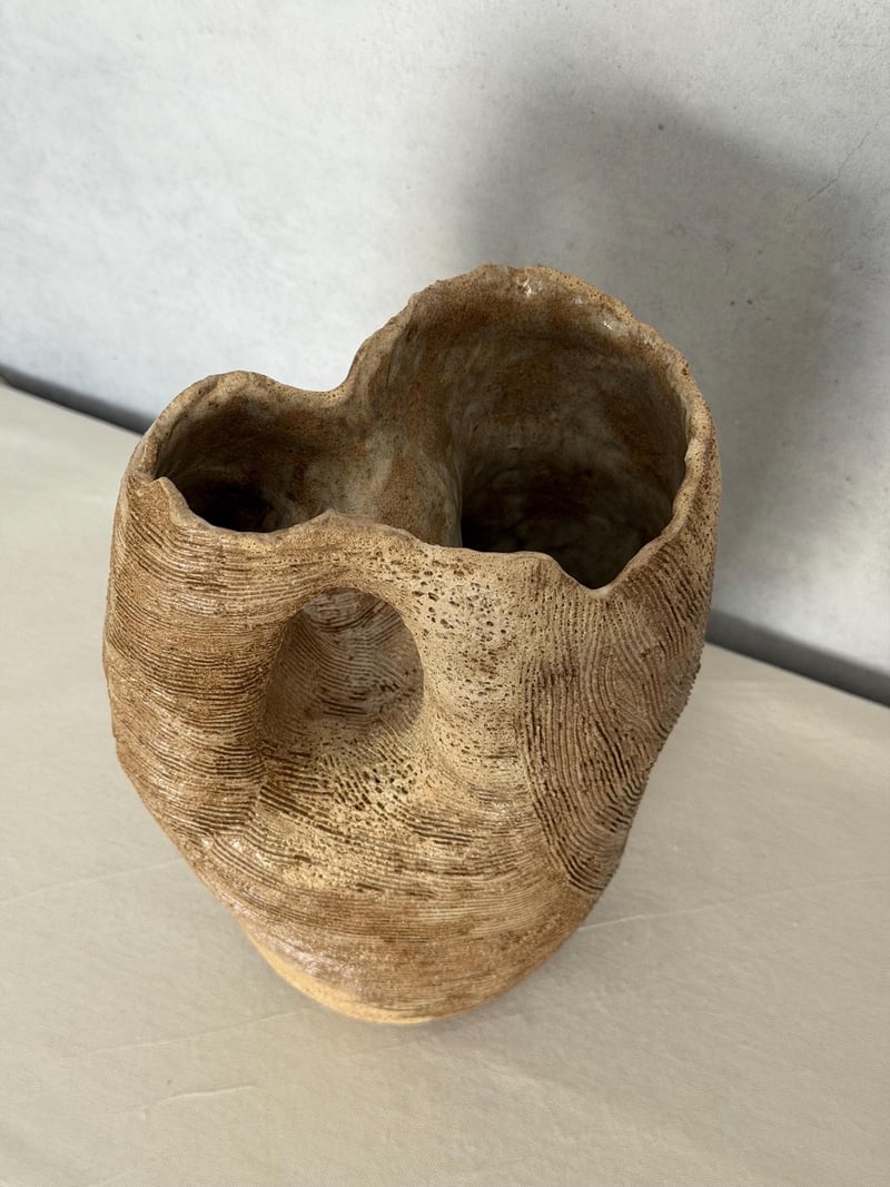 Raw shape vase, a handbuilt ceramic vase, 6.5 x 4 x 10 in