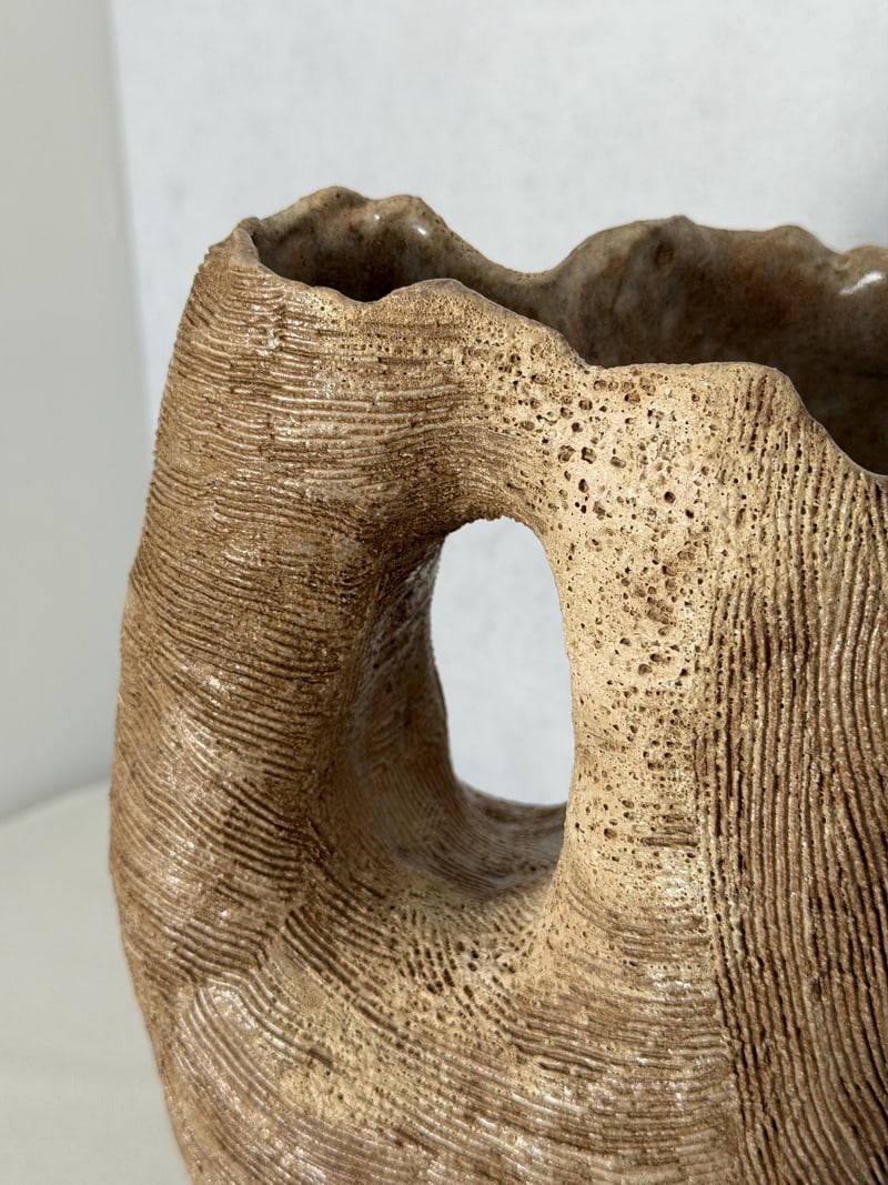 Raw shape vase, a handbuilt ceramic vase, 6.5 x 4 x 10 in