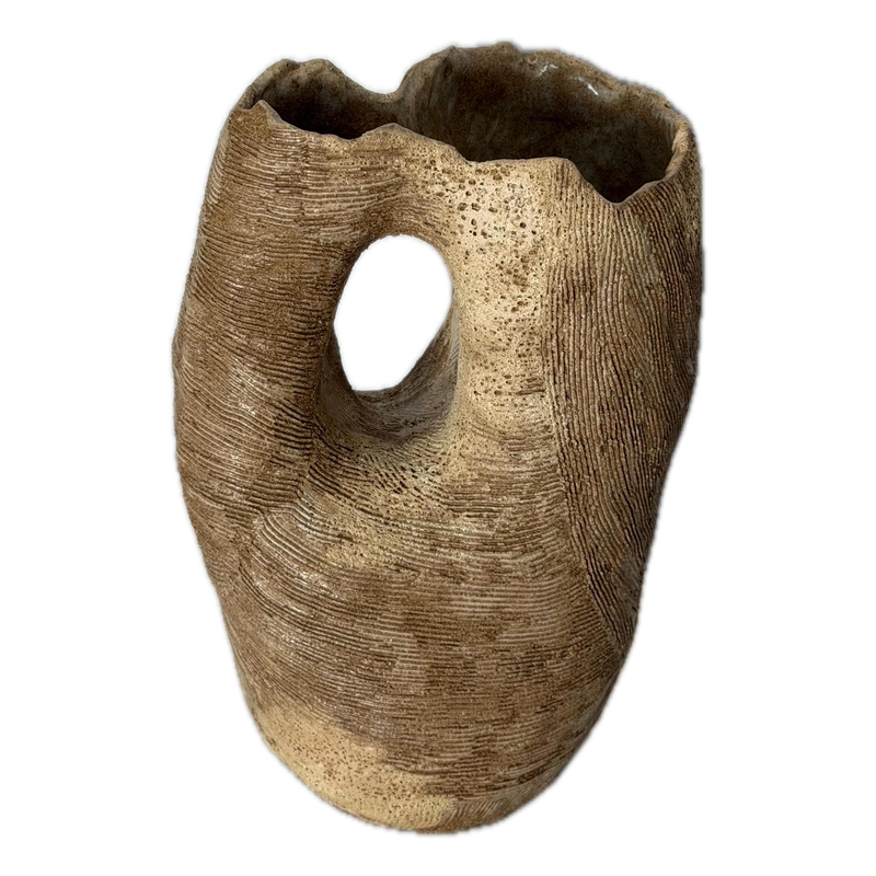 Raw shape vase, a handbuilt ceramic vase, 6.5 x 4 x 10 in