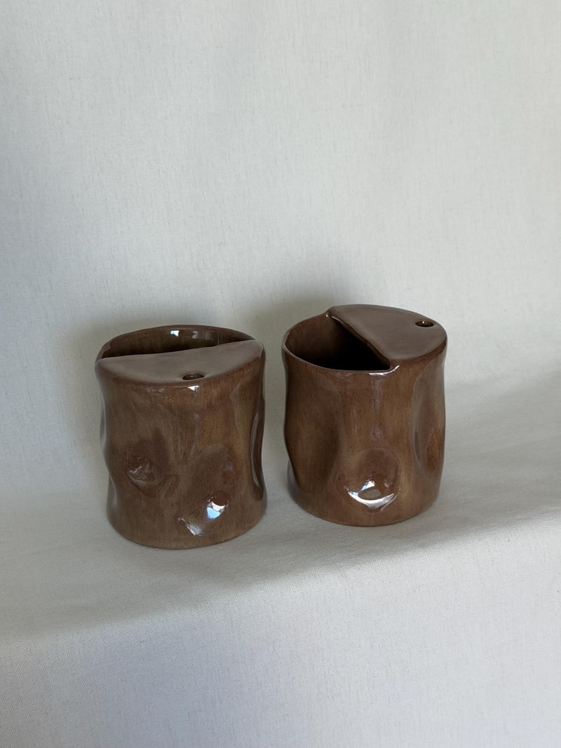 Straw cup, brown glaze, a handbuilt ceramic cup, 13.5 oz