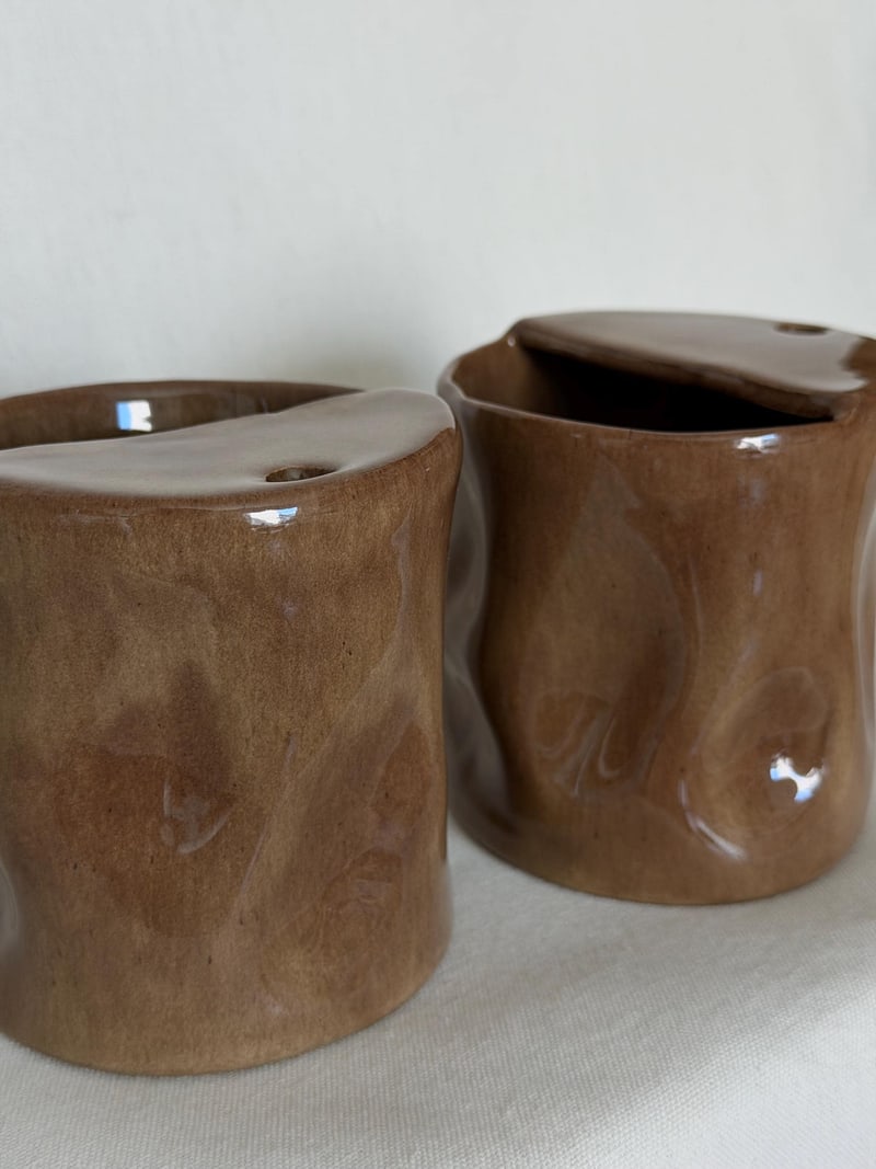 Straw cup, brown glaze, a handbuilt ceramic cup, 13.5 oz