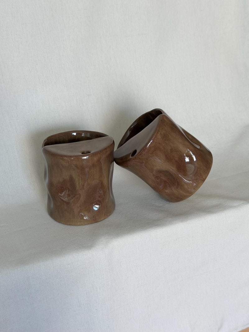 Straw cup, brown glaze, a handbuilt ceramic cup, 13.5 oz