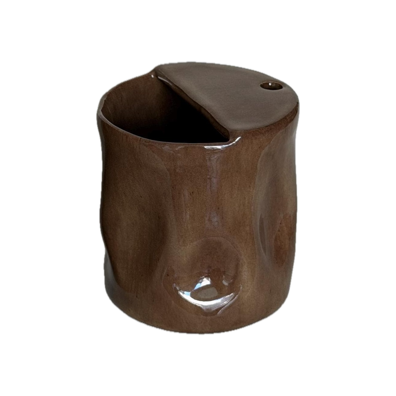 Straw cup, brown glaze, a handbuilt ceramic cup, 13.5 oz