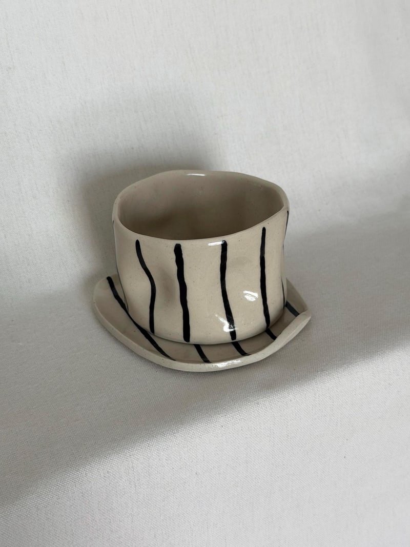 Striped coffee cup, a handbuilt ceramic cup, 10 oz