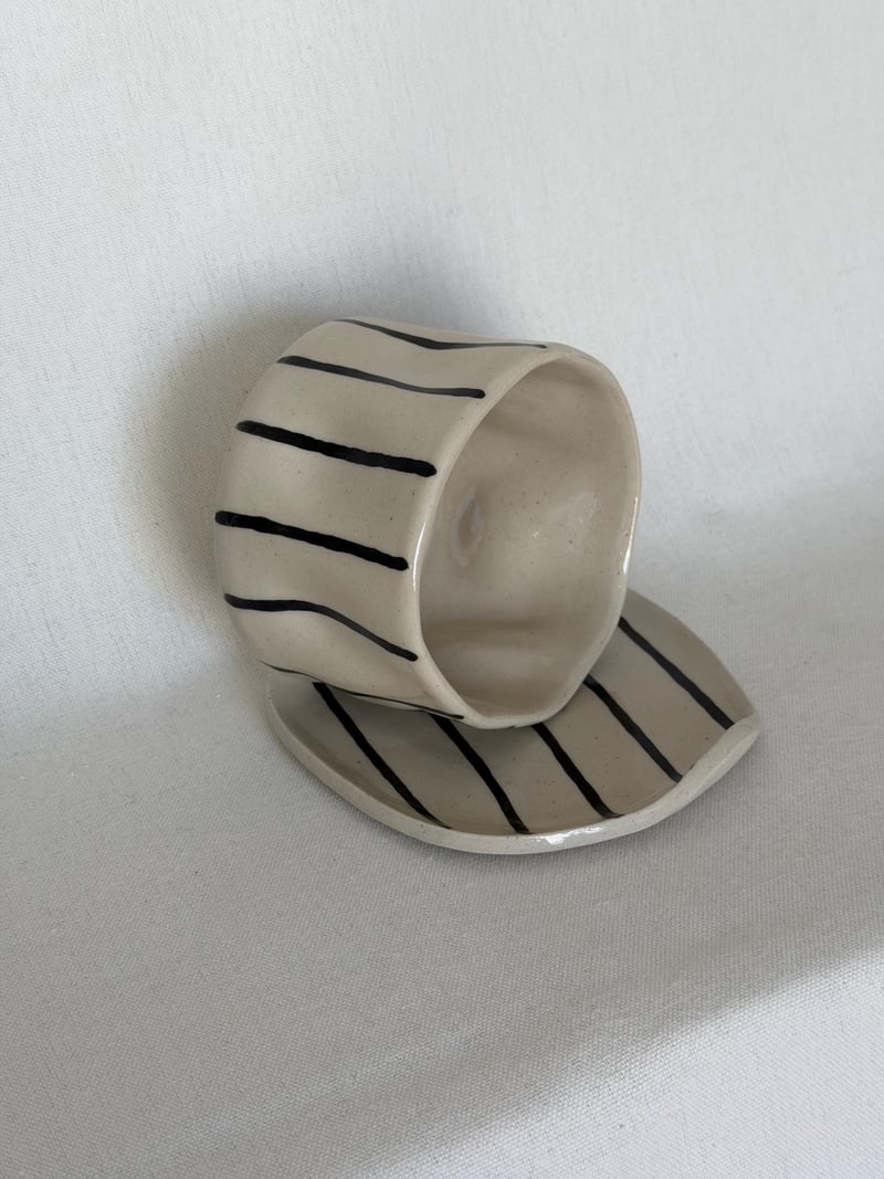 Striped coffee cup, a handbuilt ceramic cup, 10 oz