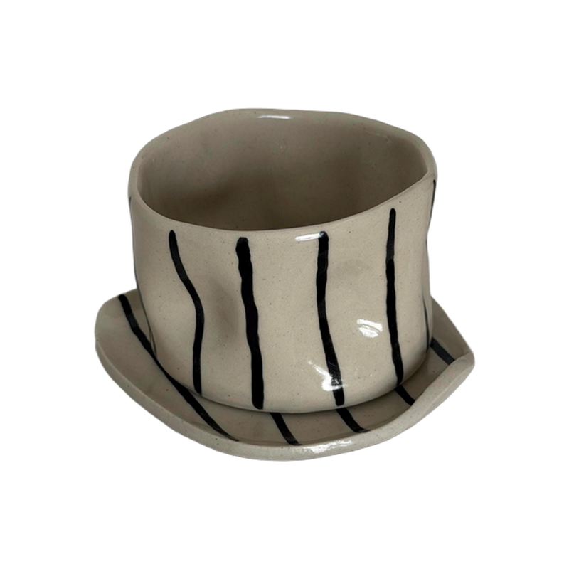 Striped coffee cup, a handbuilt ceramic cup, 10 oz
