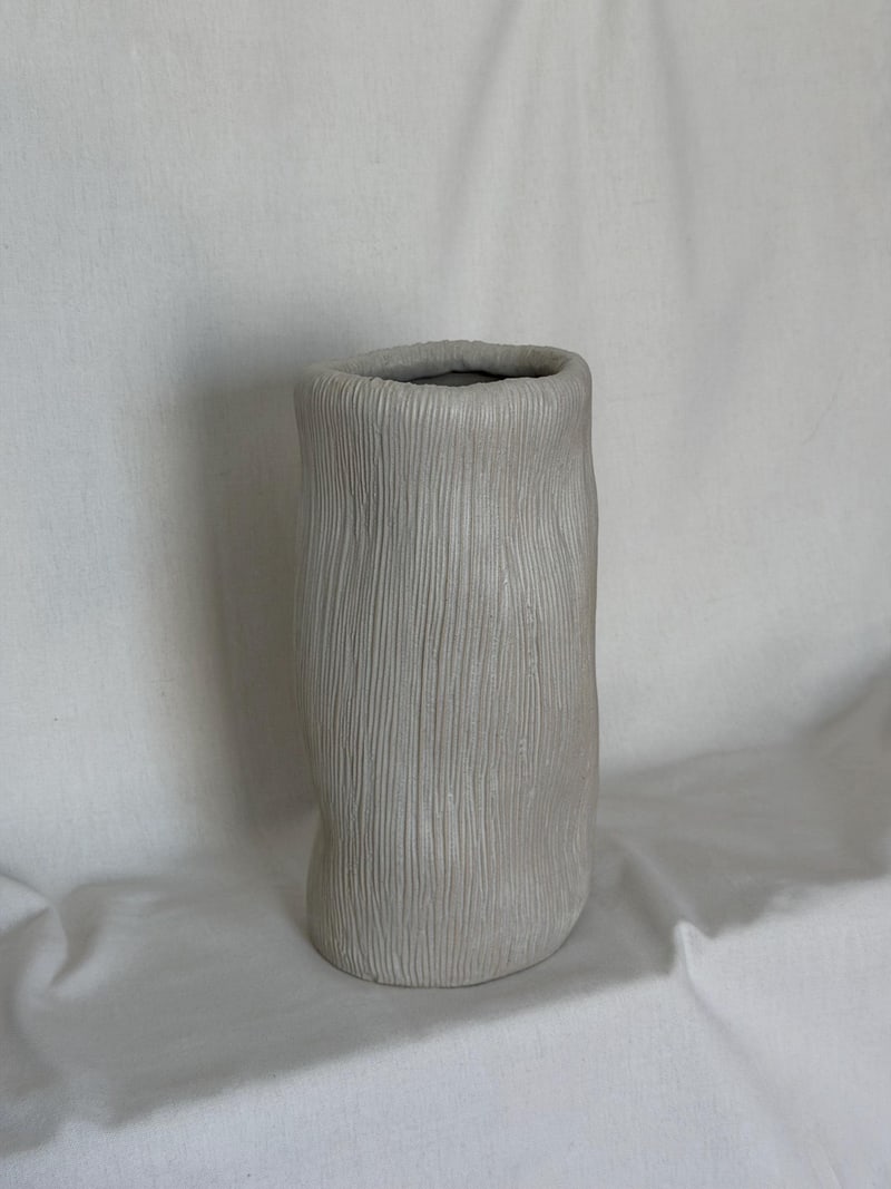 Textured matte vase, a handbuilt ceramic vase, 5 x 5 x 10.5 in
