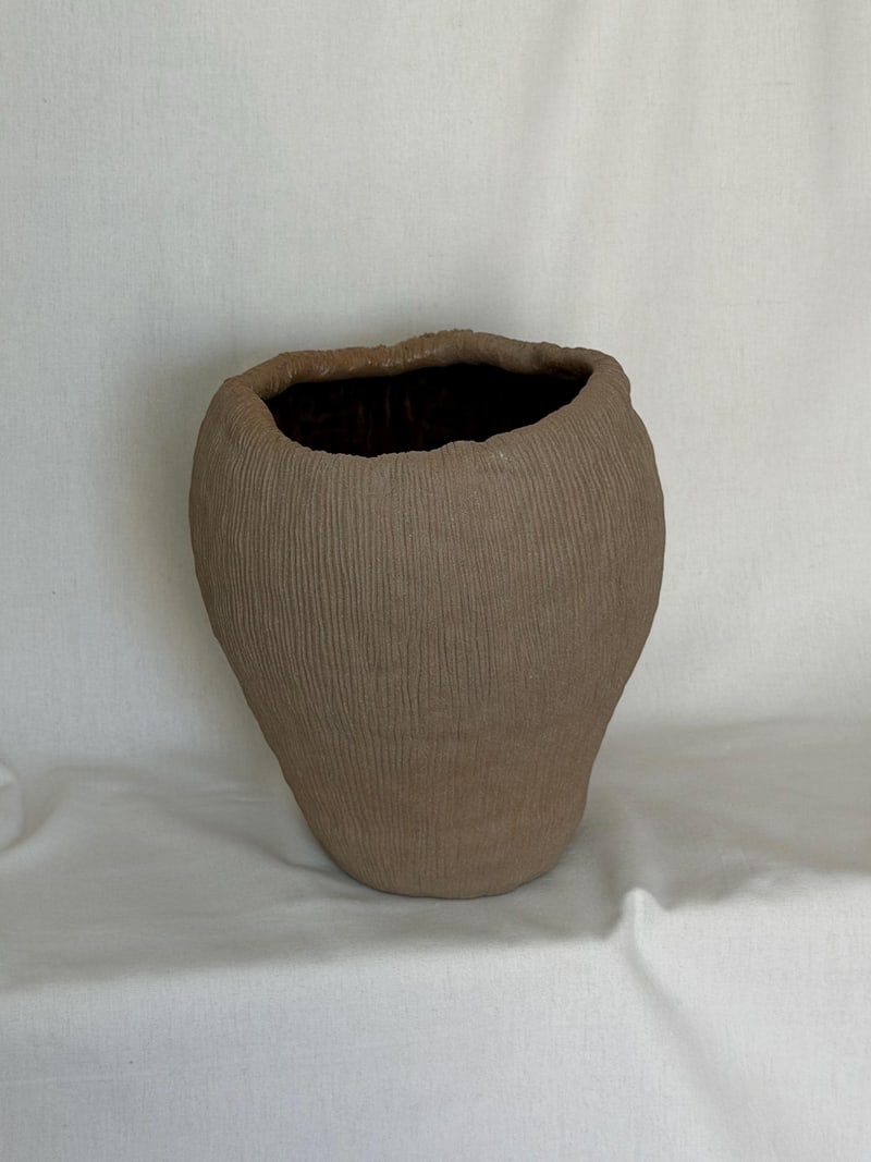 Textured raw vase, a handbuilt ceramic vase, 7.5 x 7.5 x 8.5 in