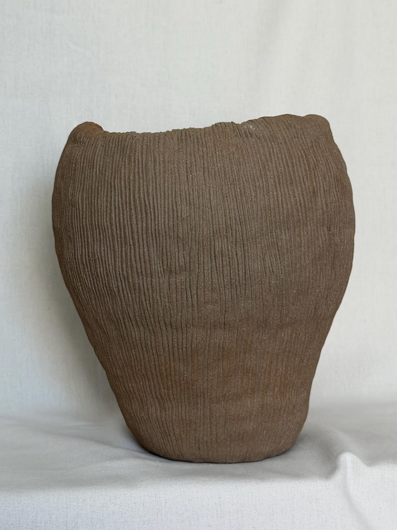 Textured raw vase, a handbuilt ceramic vase, 7.5 x 7.5 x 8.5 in