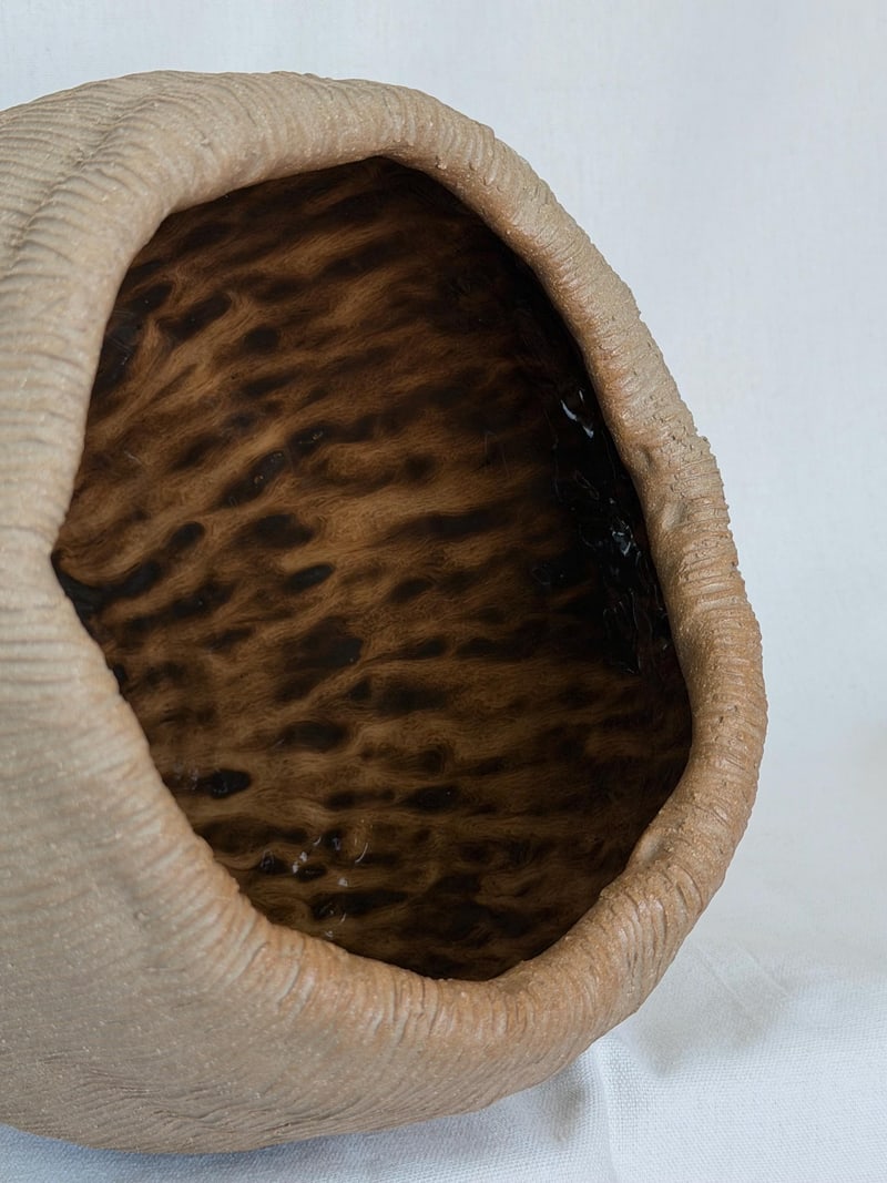 Textured raw vase, a handbuilt ceramic vase, 7.5 x 7.5 x 8.5 in