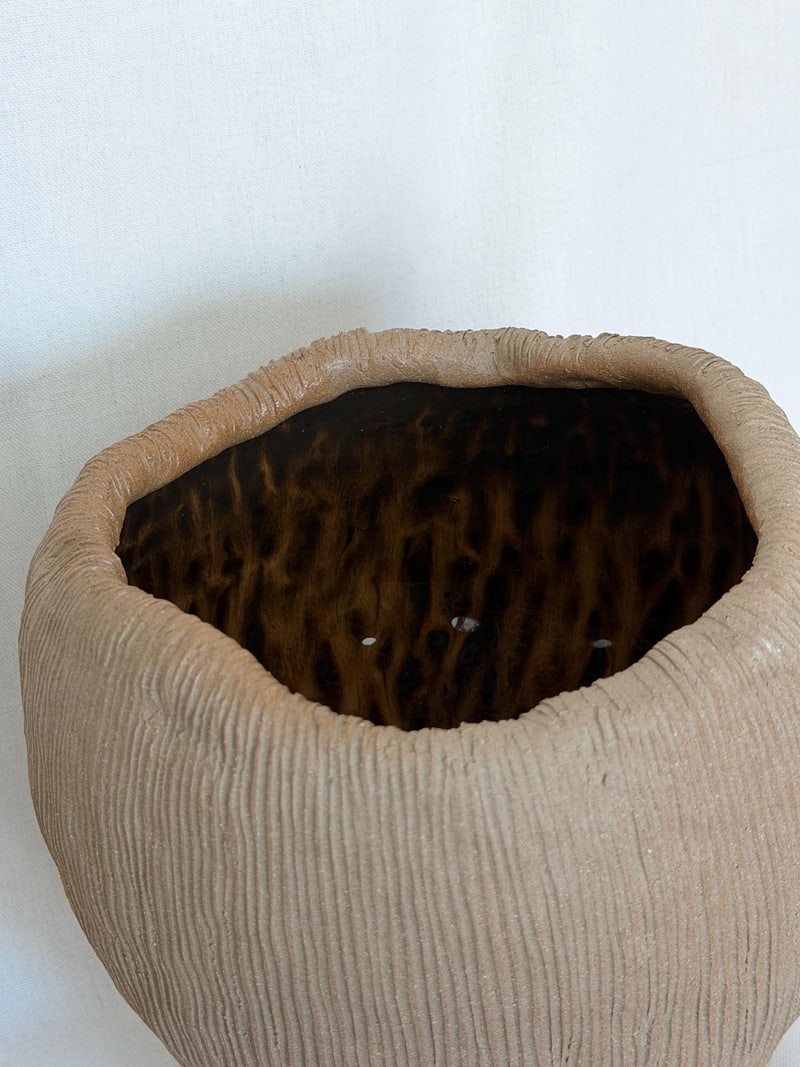 Textured raw vase, a handbuilt ceramic vase, 7.5 x 7.5 x 8.5 in
