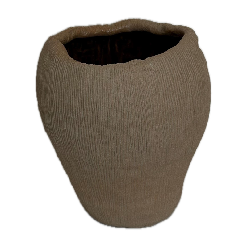 Textured raw vase, a handbuilt ceramic vase, 7.5 x 7.5 x 8.5 in