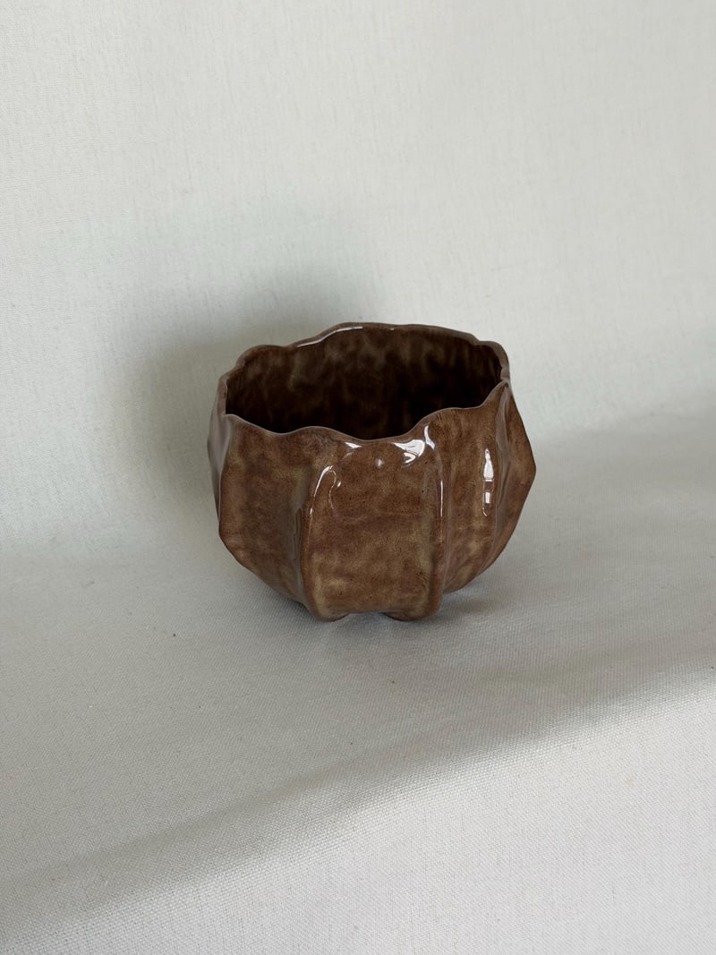 Wrinkle cup, brown textured, a handbuilt ceramic cup, 10 oz