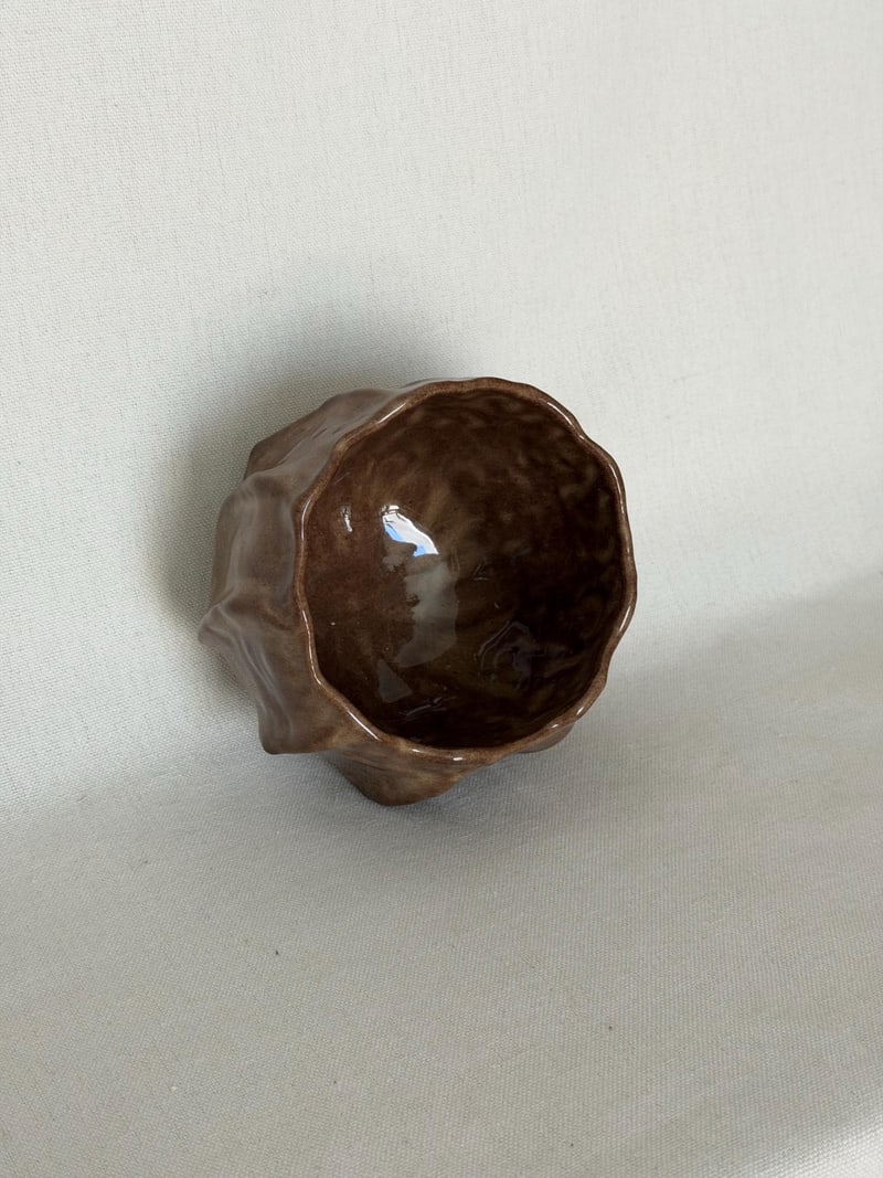 Wrinkle cup, brown textured, a handbuilt ceramic cup, 10 oz