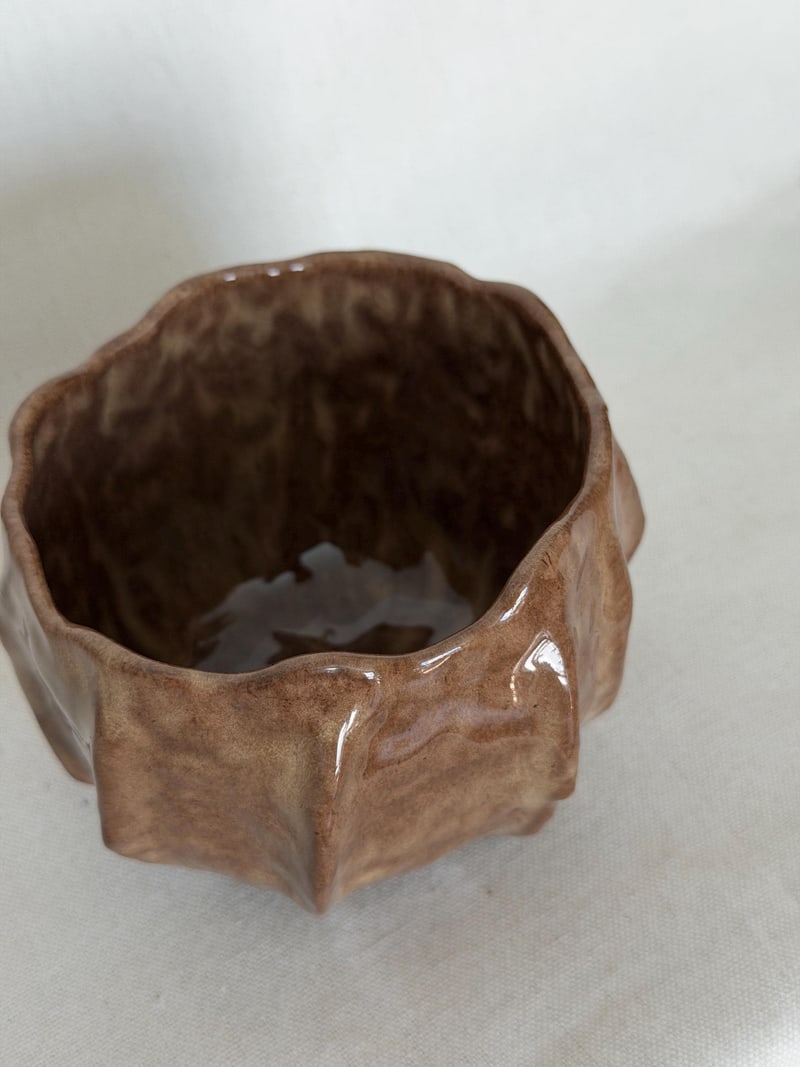 Wrinkle cup, brown textured, a handbuilt ceramic cup, 10 oz