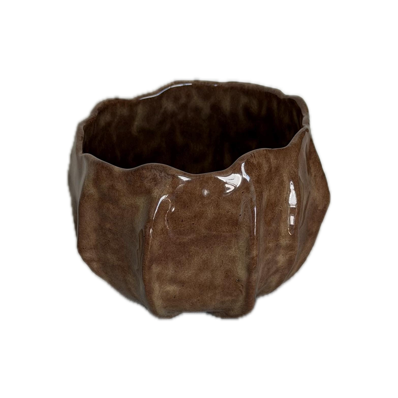 Wrinkle cup, brown textured, a handbuilt ceramic cup, 10 oz