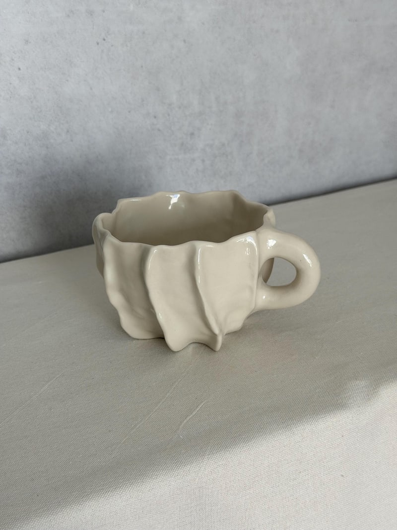 Wrinkle mug, a handbuilt ceramic mug, 12 oz