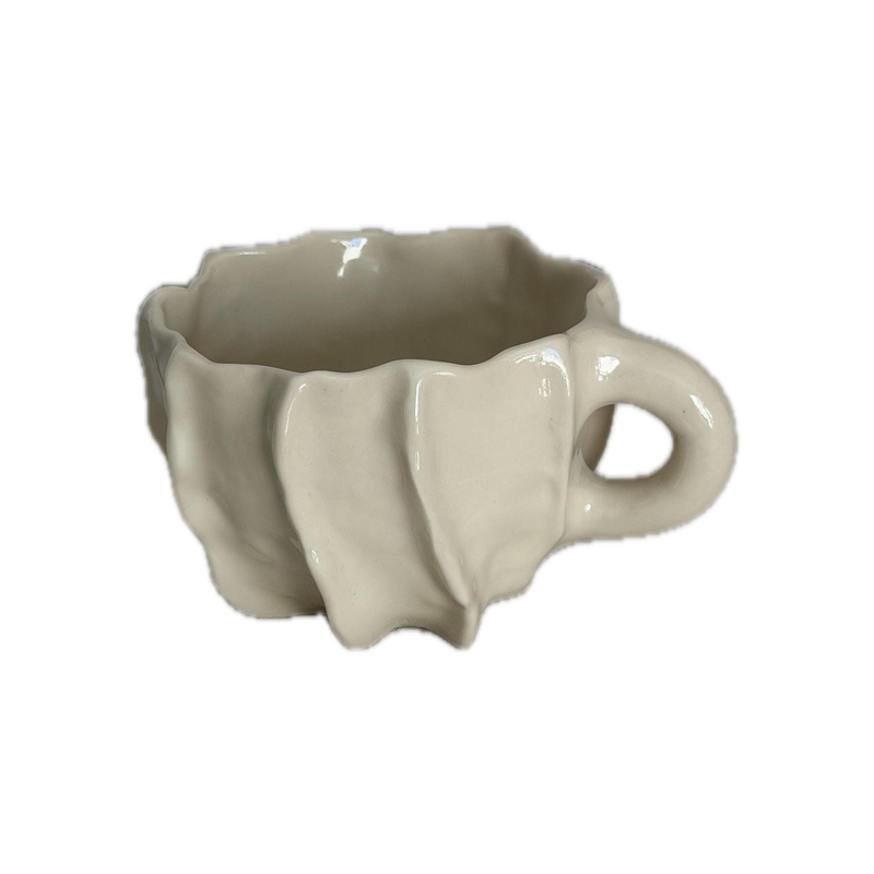 Wrinkle mug, a handbuilt ceramic mug, 12 oz