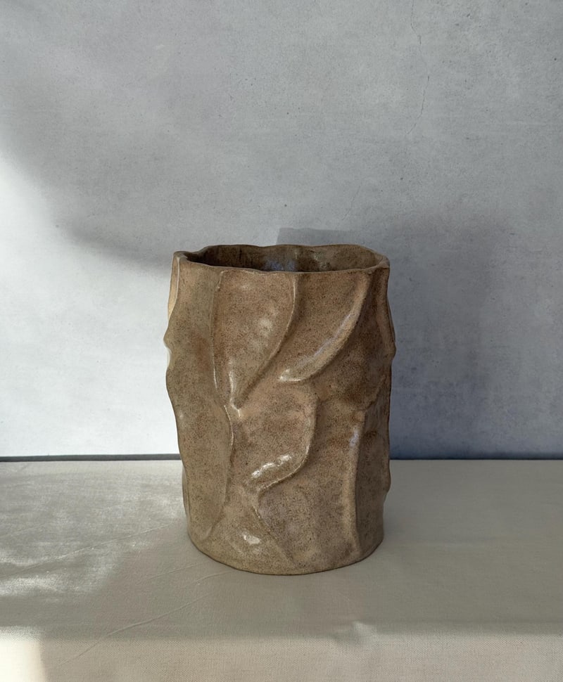 Wrinkle vase, a handbuilt ceramic vase, 6 x 8 x 6 in