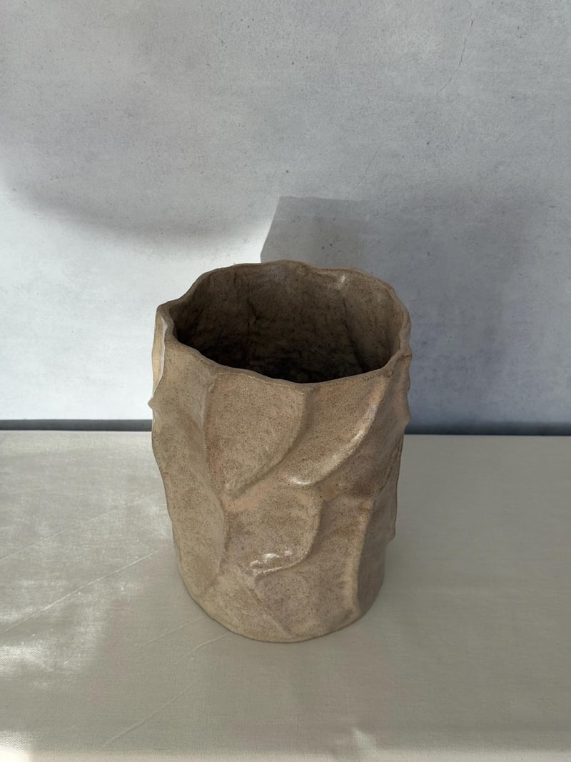 Wrinkle vase, a handbuilt ceramic vase, 6 x 8 x 6 in