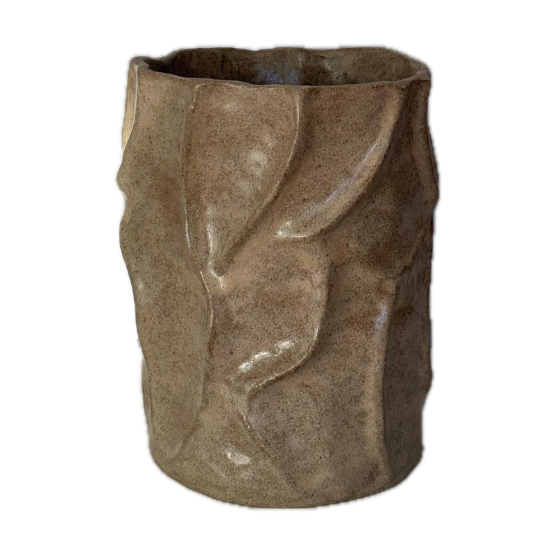 Wrinkle vase, a handbuilt ceramic vase, 6 x 8 x 6 in